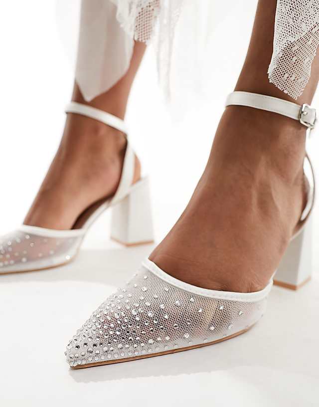 Asos Be Mine Bridal Nala Mesh Block Heeled Shoes In Ivory