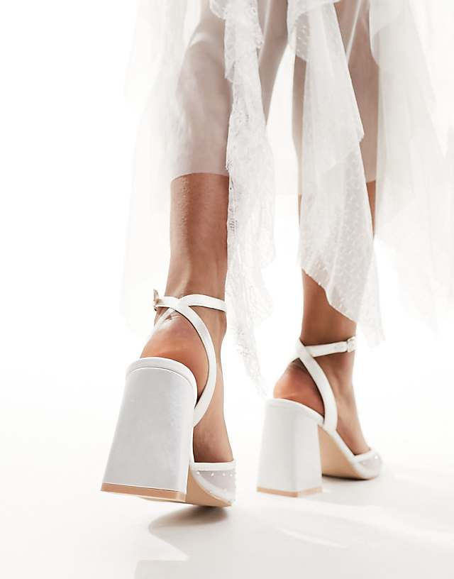 Asos Be Mine Bridal Nala Mesh Block Heeled Shoes In Ivory