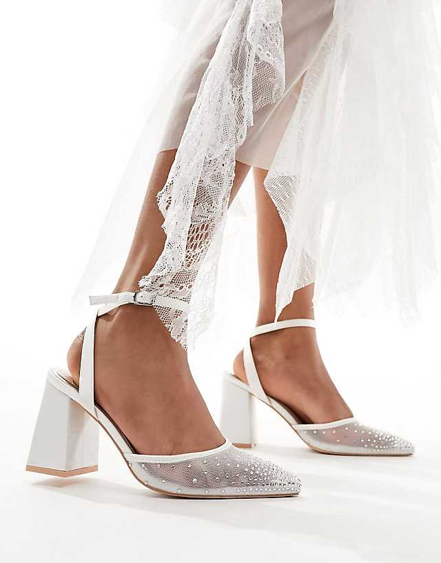 Asos Be Mine Bridal Nala Mesh Block Heeled Shoes In Ivory