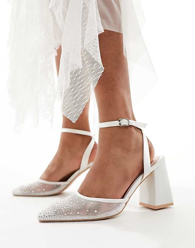 asos Be Mine Bridal Nala mesh block heeled shoes in ivory