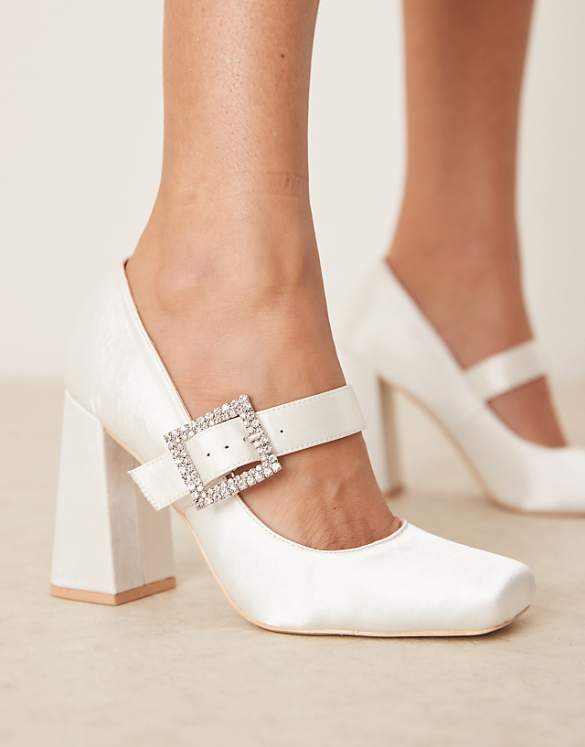 asos Be Mine Bridal Neilina block heeled mary janes in ivory
