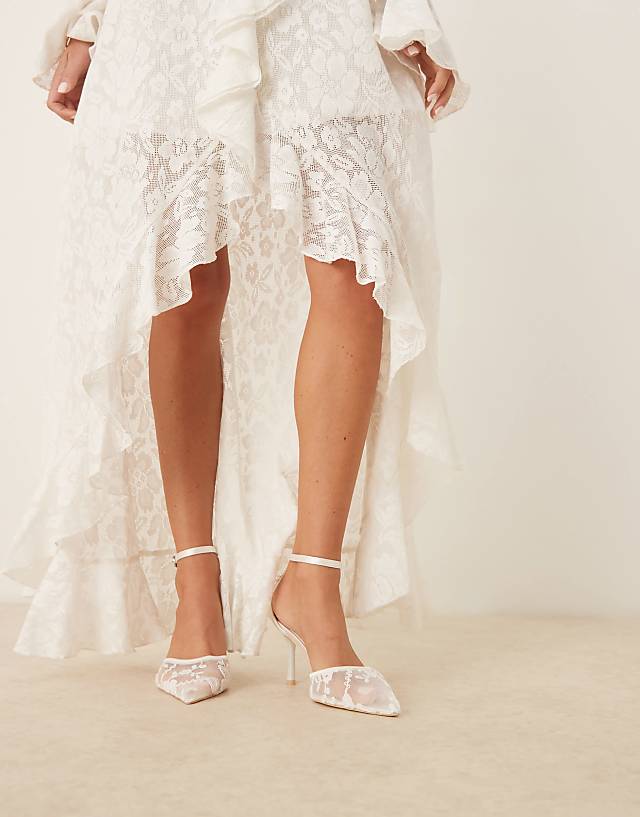 Asos Be Mine Bridal Vennie Kitten Heeled Shoes In Ivory Lace