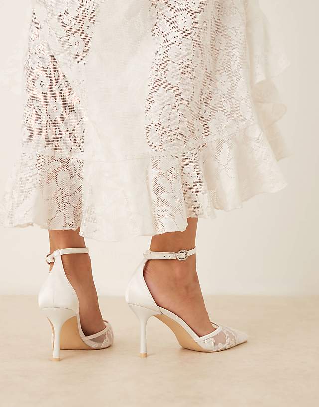 Asos Be Mine Bridal Vennie Kitten Heeled Shoes In Ivory Lace
