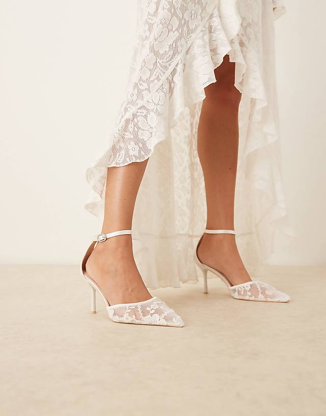 asos Be Mine Bridal Vennie kitten heeled shoes in ivory lace