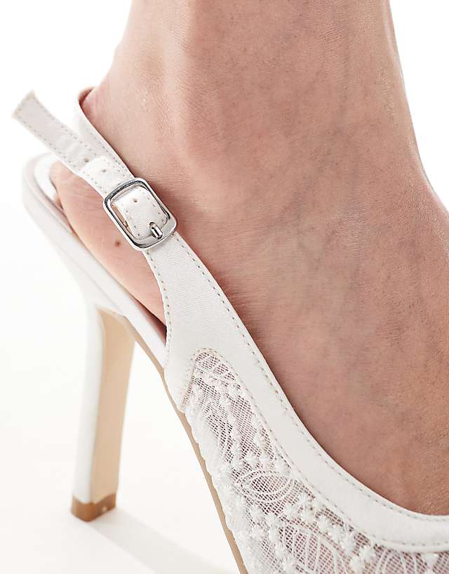 Asos Be Mine Bridal Vidha Slingback Heeled Shoes In Ivory Lace