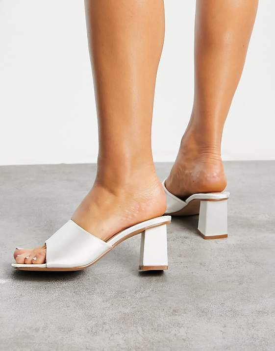 Asos Be Mine Bridal Wide Fit Pia Heeled Mules In Ivory Satin