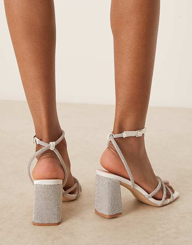 Asos Be Mine Danya Embellished Block Heeled Sandals In Ivory