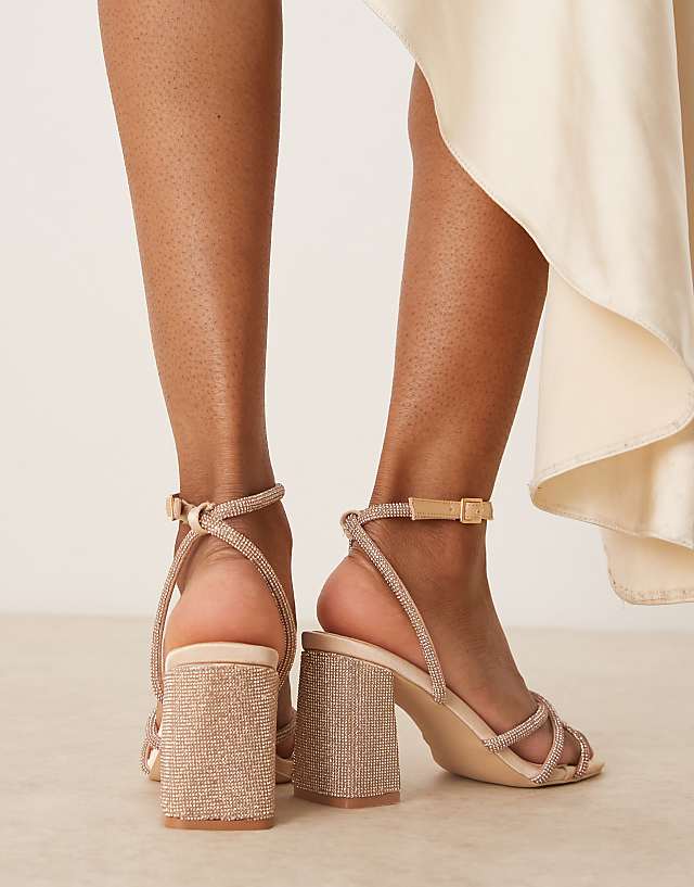 Asos Be Mine Danya Emellished Block Heeled Sandals In Blush