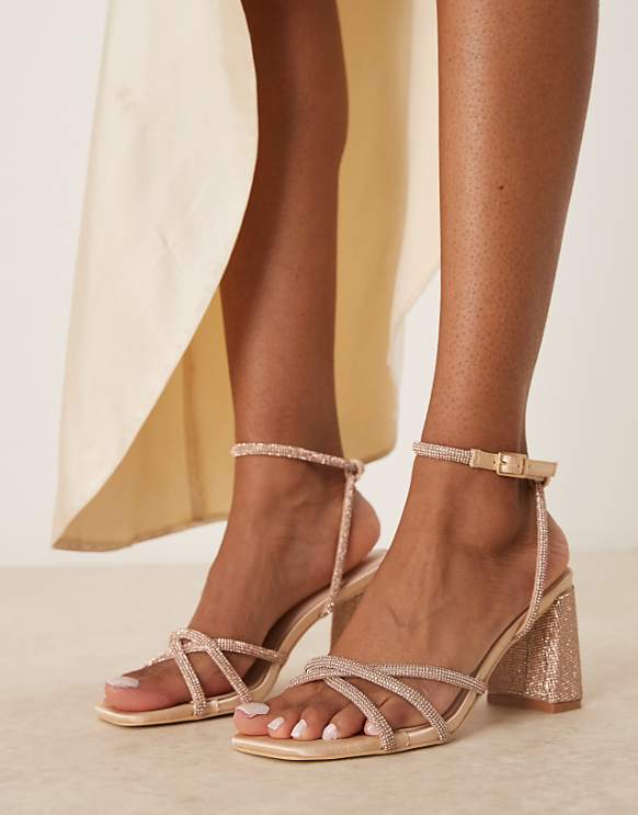 asos Be Mine Danya emellished block heeled sandals in blush