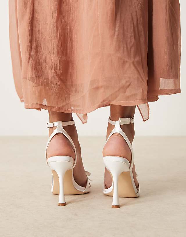 Asos Be Mine Sharly Heeled Sandals With Bow Detail In Satin Ivory