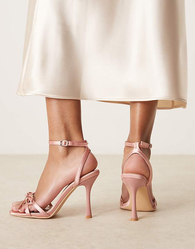 Asos Be Mine Sharly Heeled Sandals With Bow Detail In Satin Blush