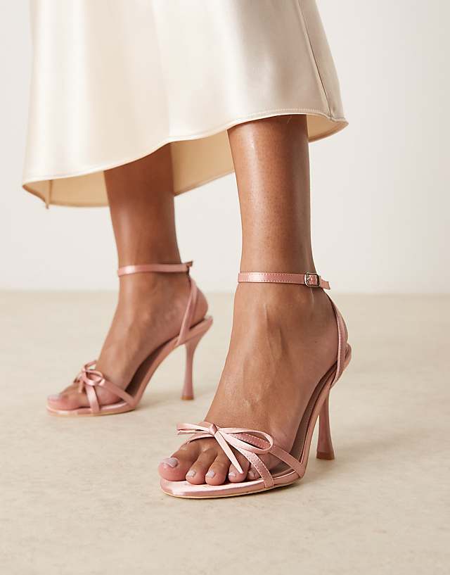 asos Be Mine Sharly heeled sandals with bow detail in satin blush