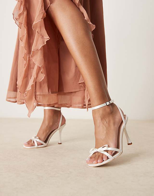 asos Be Mine Sharly heeled sandals with bow detail in satin ivory
