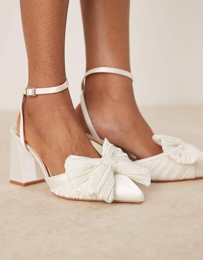 asos Be Mine Sierra heeled pumps with bow detail in satin ivory