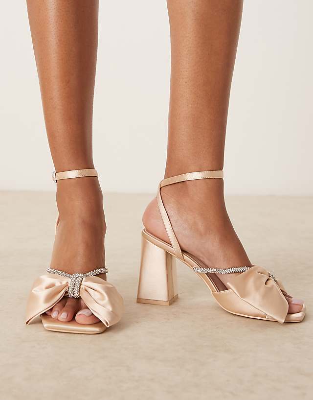 Asos Be Mine Tisca High Block Heeled Sandals With Bow In Blush