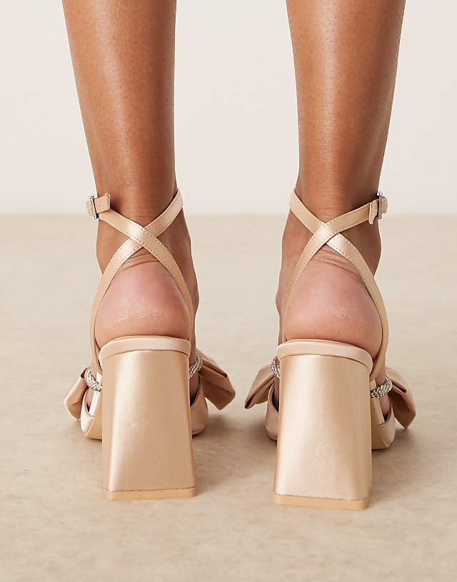 Asos Be Mine Tisca High Block Heeled Sandals With Bow In Blush