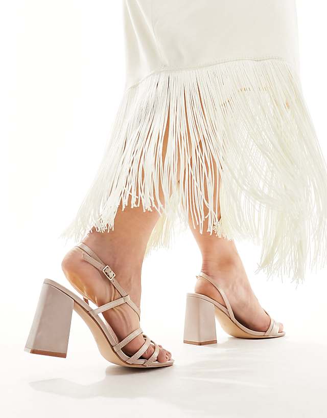 Asos Be Mine Wide Fit Bridal Adilette Asymmetric Strap Block Heel Sandals In Blush