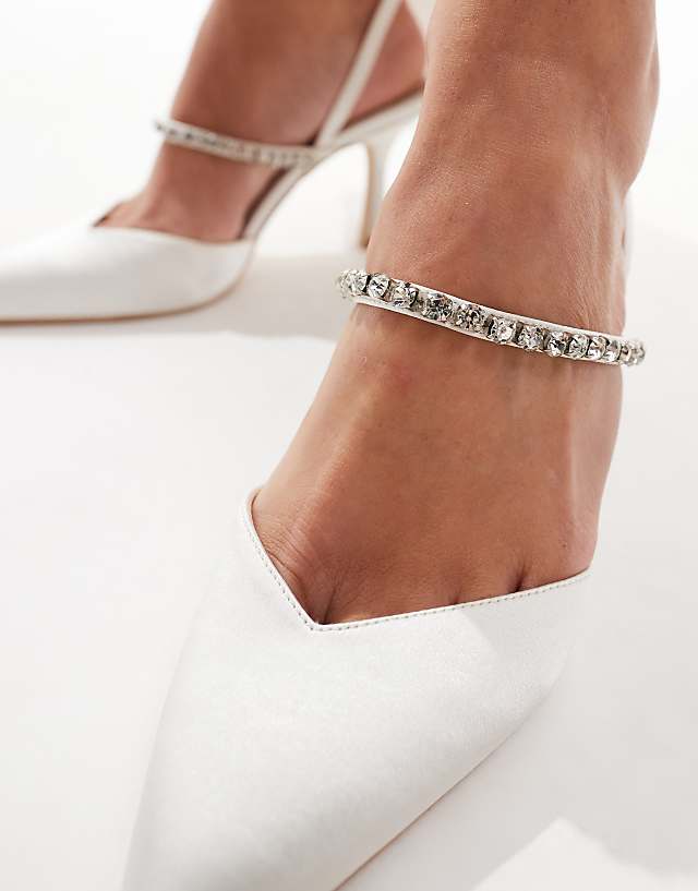 Asos Be Mine Wide Fit Bridal Alissa Slingback Kitten Heeled Shoes In Ivory