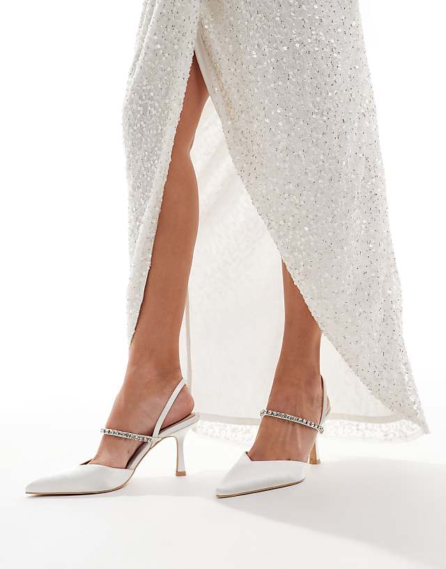 Asos Be Mine Wide Fit Bridal Alissa Slingback Kitten Heeled Shoes In Ivory