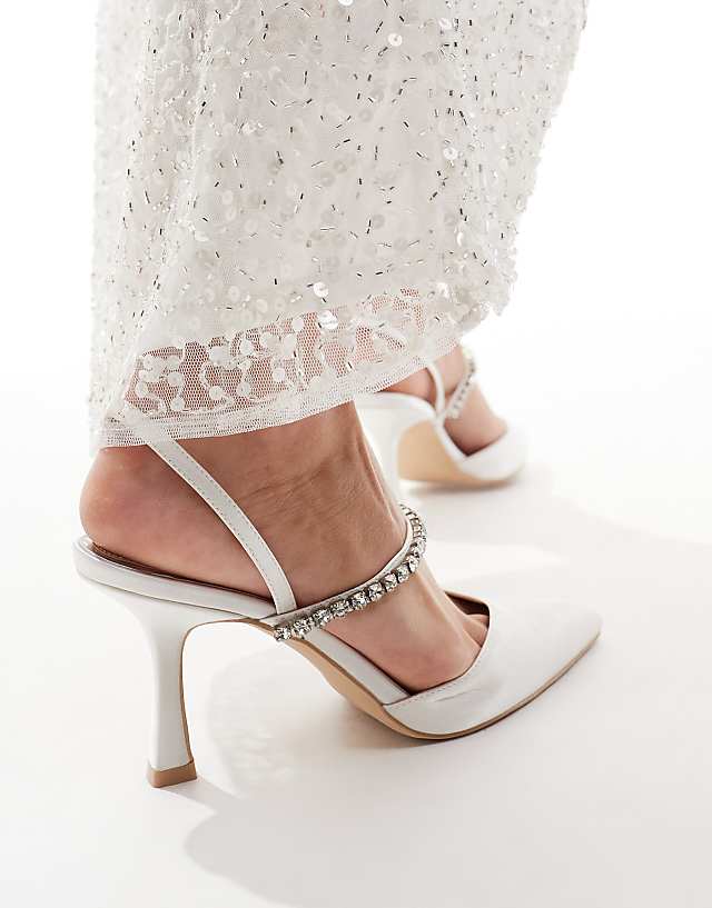 Asos Be Mine Wide Fit Bridal Alissa Slingback Kitten Heeled Shoes In Ivory