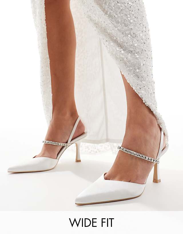 asos Be Mine Wide Fit Bridal Alissa slingback kitten heeled shoes in ivory