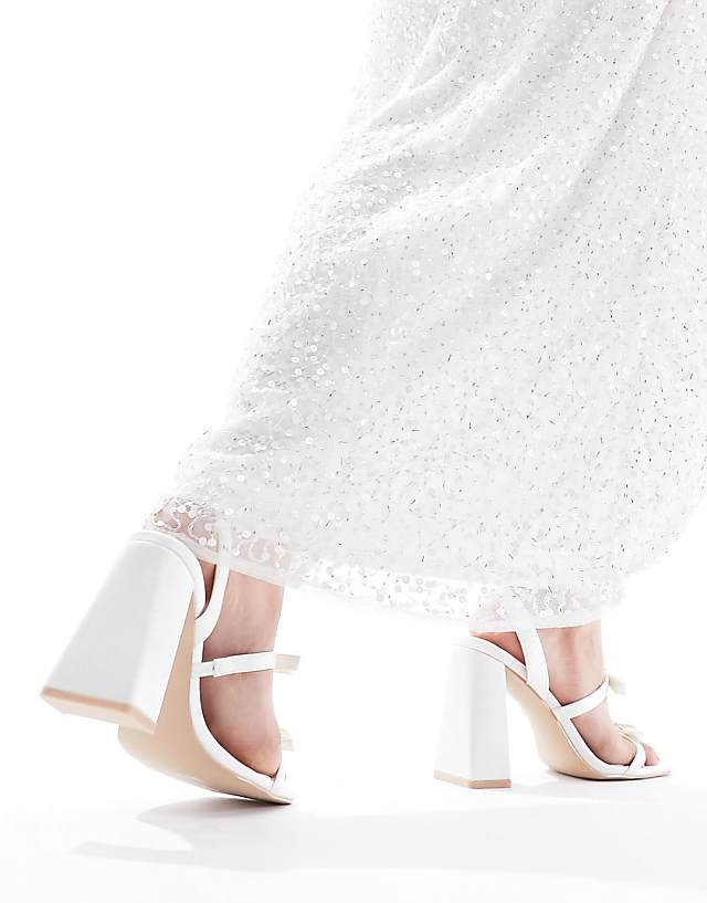 Asos Be Mine Wide Fit Bridal Angelin Bow Block Heel Sandals In Ivory