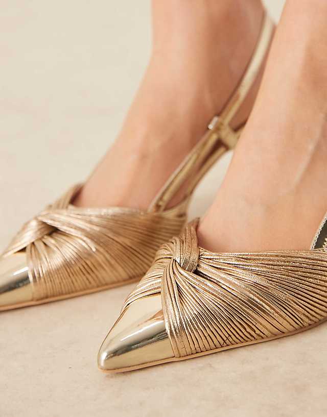 Asos Be Mine Wide Fit Bridal Elari Slingback Kitten Heeled Shoes In Gold