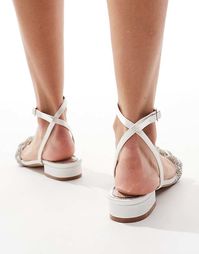 Asos Be Mine Wide Fit Bridal Morgan Embellished Plait Flat Sandals In Ivory