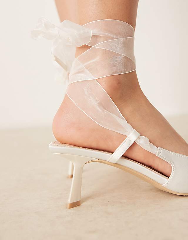 Asos Be Mine Wide Fit Bridal Nichelle Slingback Kitten Heeled Shoes In Ivory