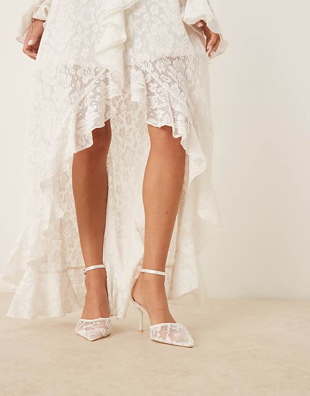 Asos Be Mine Wide Fit Bridal Vennie Kitten Heeled Shoes In Ivory Lace