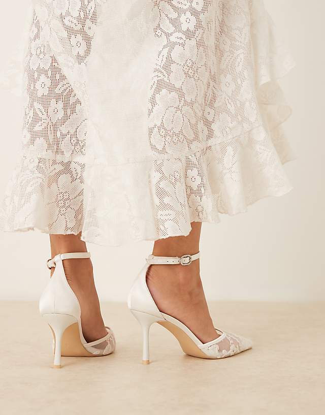 Asos Be Mine Wide Fit Bridal Vennie Kitten Heeled Shoes In Ivory Lace