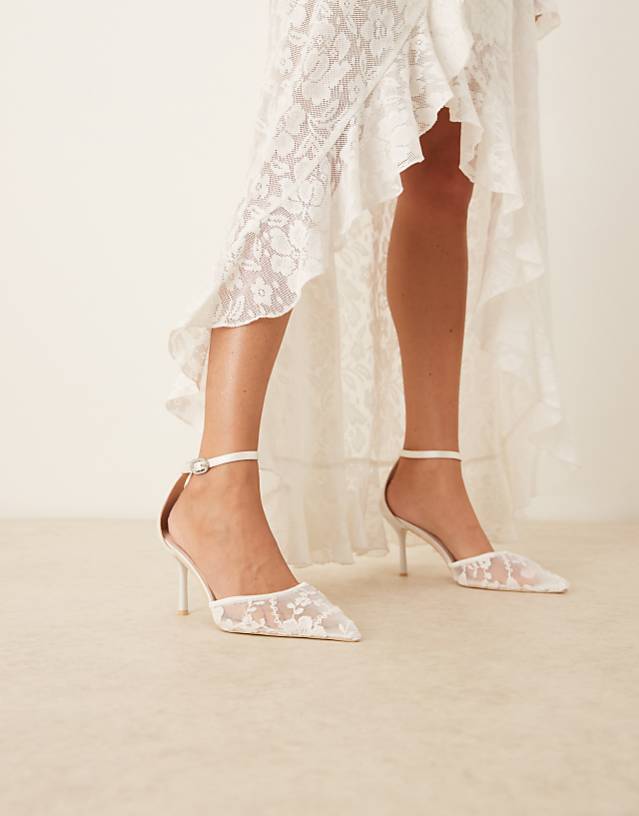 asos Be Mine Wide Fit Bridal Vennie kitten heeled shoes in ivory lace