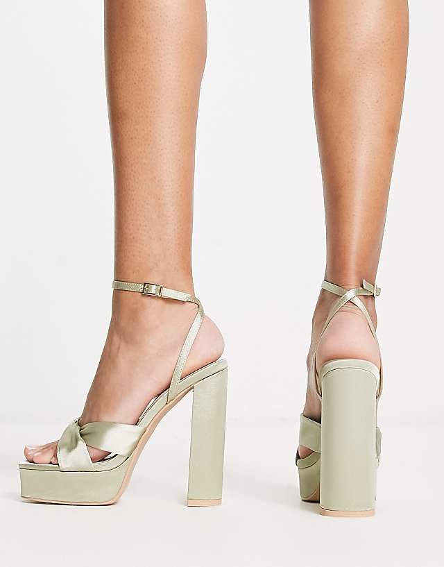 Asos Be Mine Wide Fit Margot Platform Heeled Sandals In Sage Satin