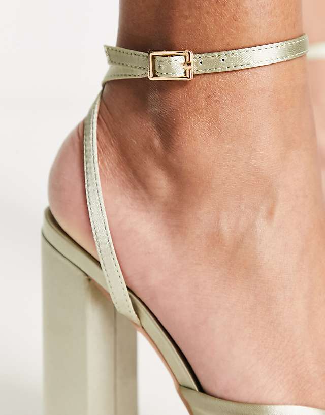 Asos Be Mine Wide Fit Margot Platform Heeled Sandals In Sage Satin