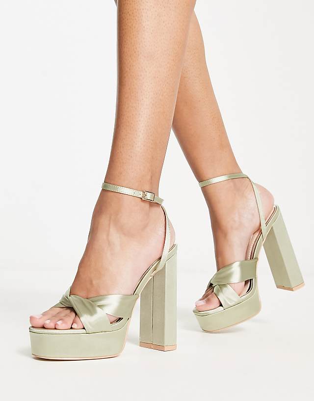Asos Be Mine Wide Fit Margot Platform Heeled Sandals In Sage Satin