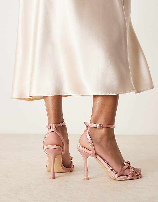 Asos Be Mine Wide Fit Sharly Heeled Sandals With Bow Detail In Satin Blush