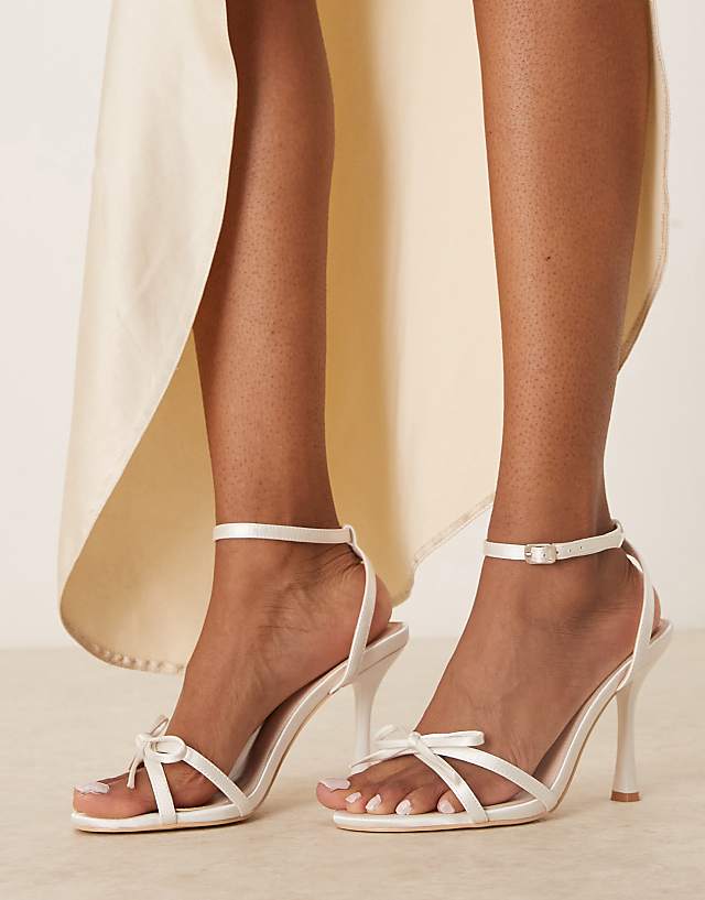 Asos Be Mine Wide Fit Sharly Heeled Sandals With Bow Detail In Satin Ivory