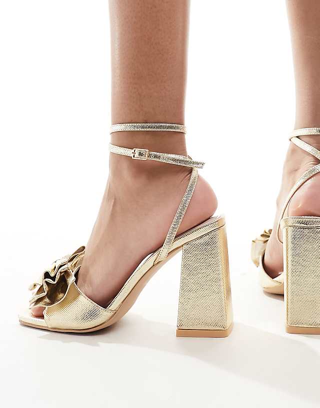Asos Be Mine Wide Fit Veronika Heeled Sandals In Gold