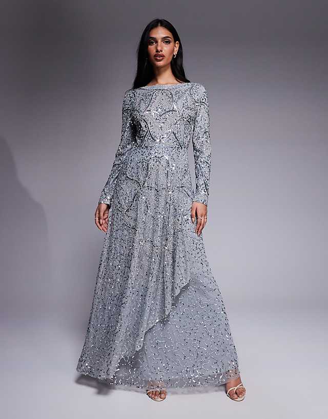 asos Beauut Hanaa long sleeve layered maxi dress in grey