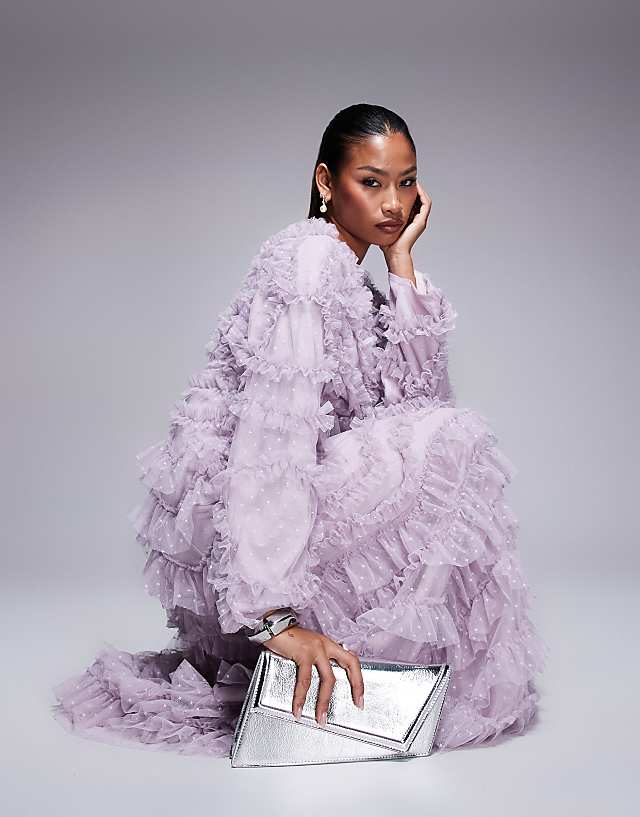 Asos Beauut Maryisa Long Sleeve Ruffle Maxi Dress In Lilac