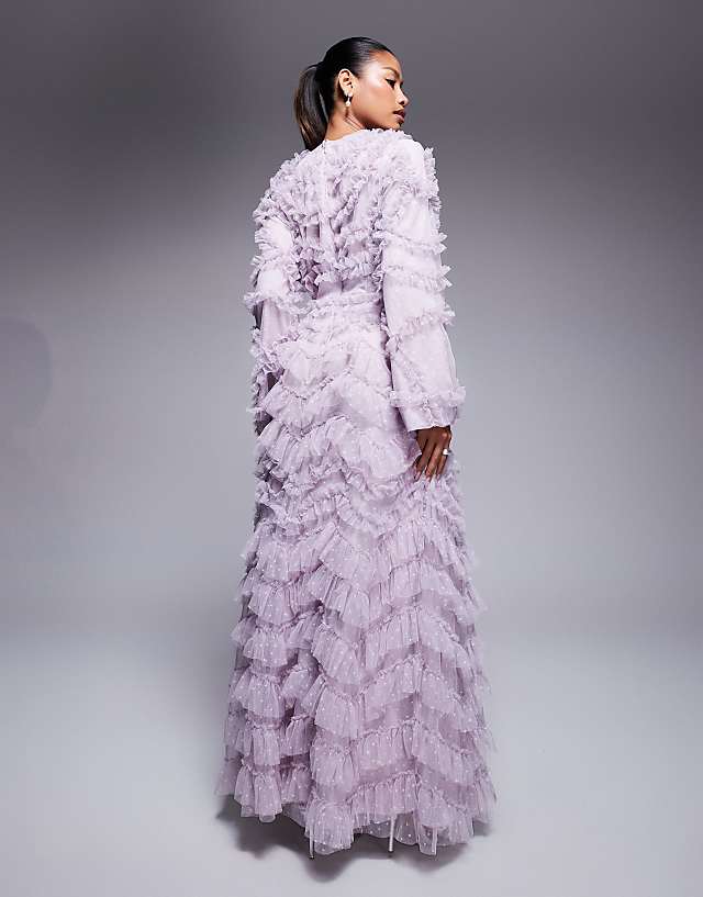 Asos Beauut Maryisa Long Sleeve Ruffle Maxi Dress In Lilac