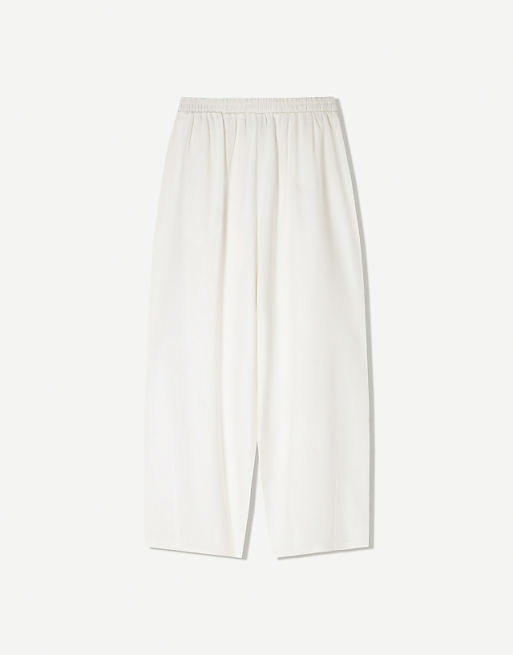 Asos Bershka Linen Blend Balloon Fit Trousers With Darts In White