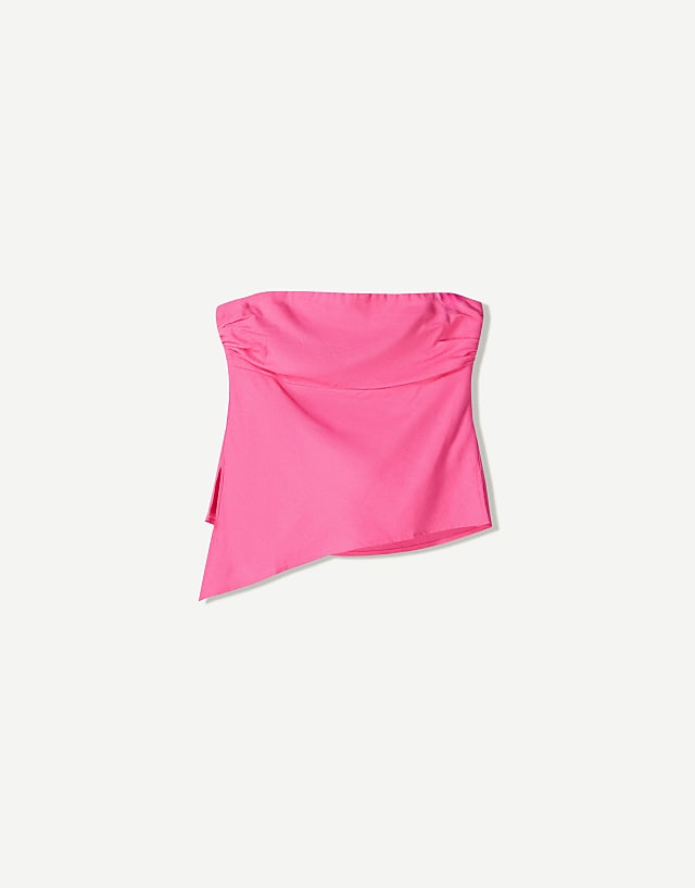Asos Bershka Linen Blend Bandeau Top In Bright Pink
