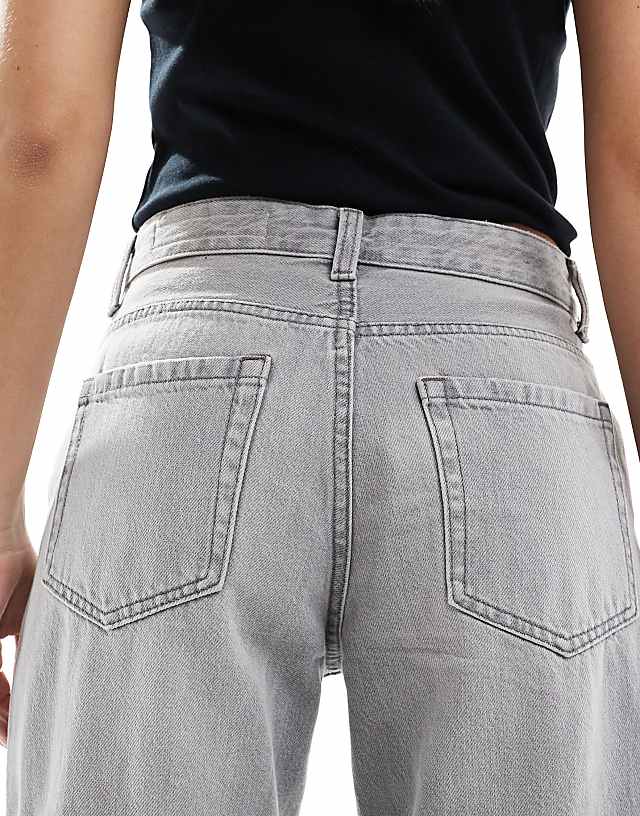 Asos Bershka Ripped Knee Wide Leg Jeans In Light Grey