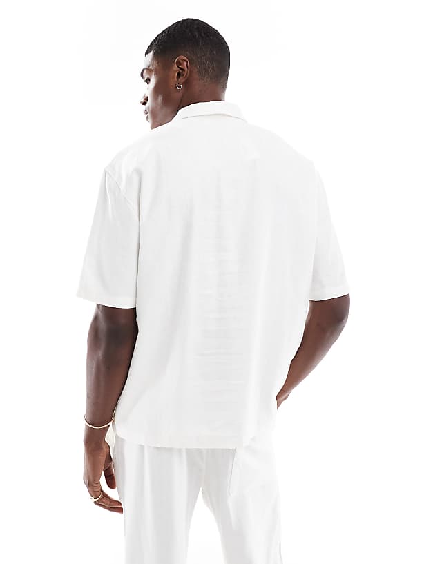 Asos Bershka Short Sleeve Linen Blend Shirt In White