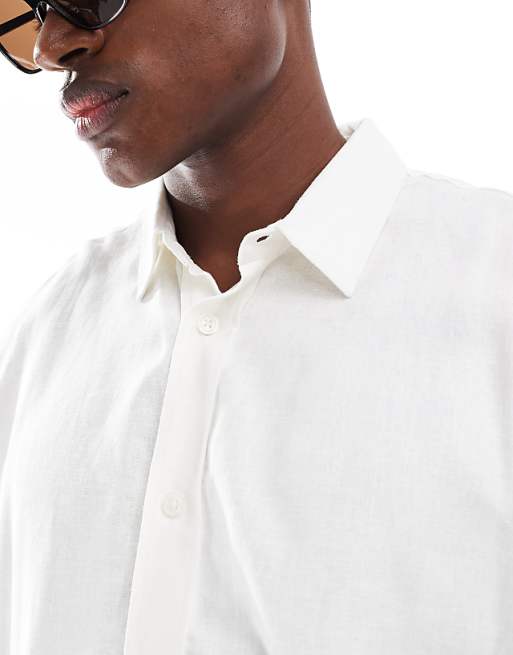 Asos Bershka Short Sleeve Linen Blend Shirt In White