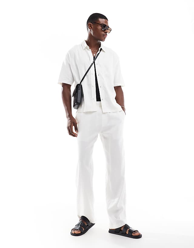 Asos Bershka Short Sleeve Linen Blend Shirt In White