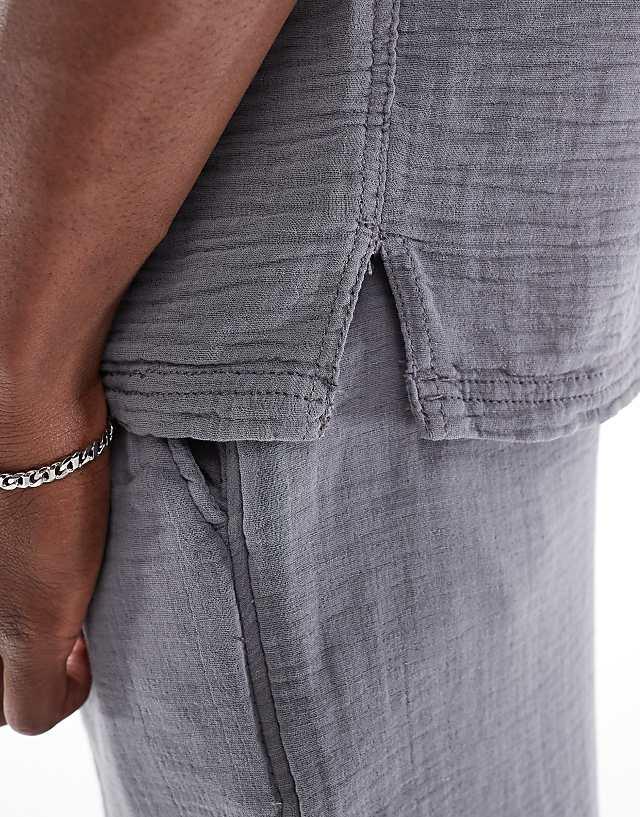 Asos Bershka Textured Revere Collar Co-ord Shirt In Grey