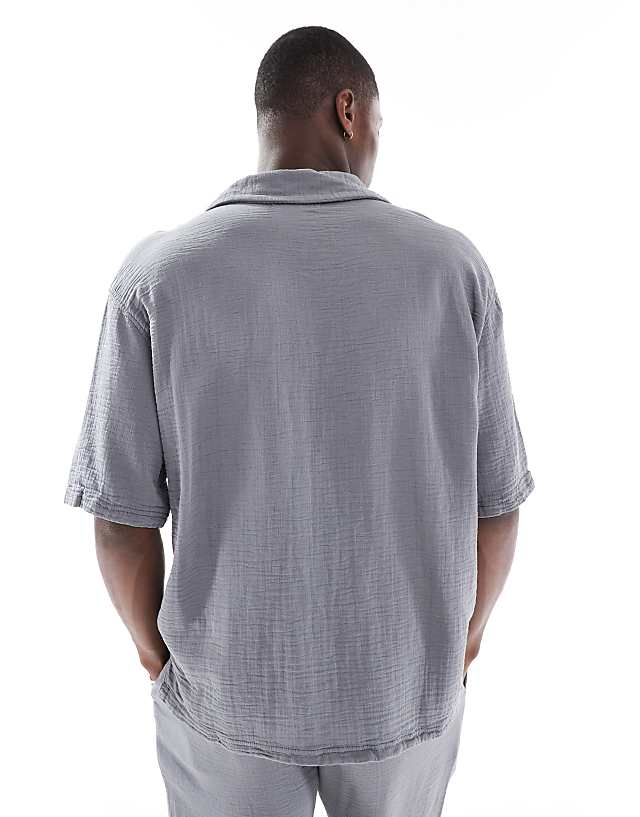 Asos Bershka Textured Revere Collar Co-ord Shirt In Grey