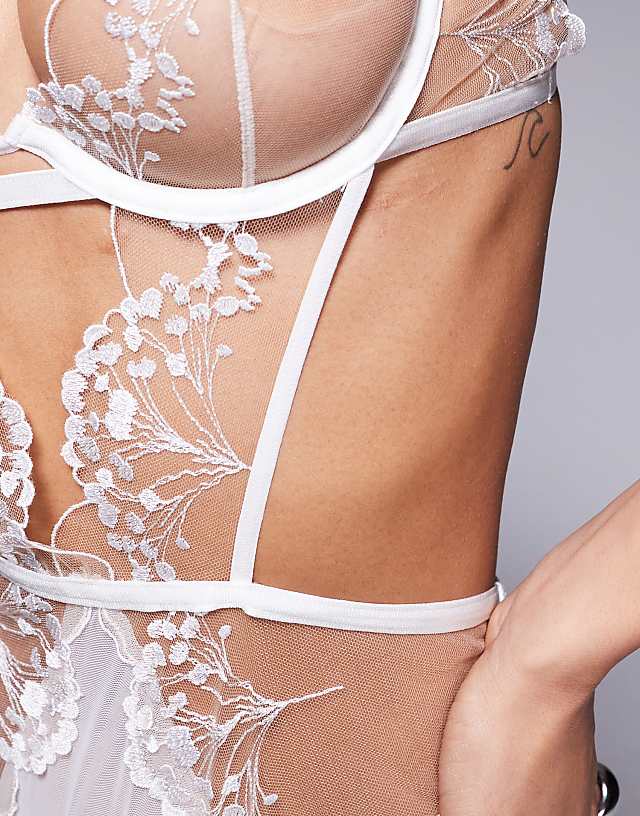 Asos Bluebella Marisa Embroidered Mesh Body In White